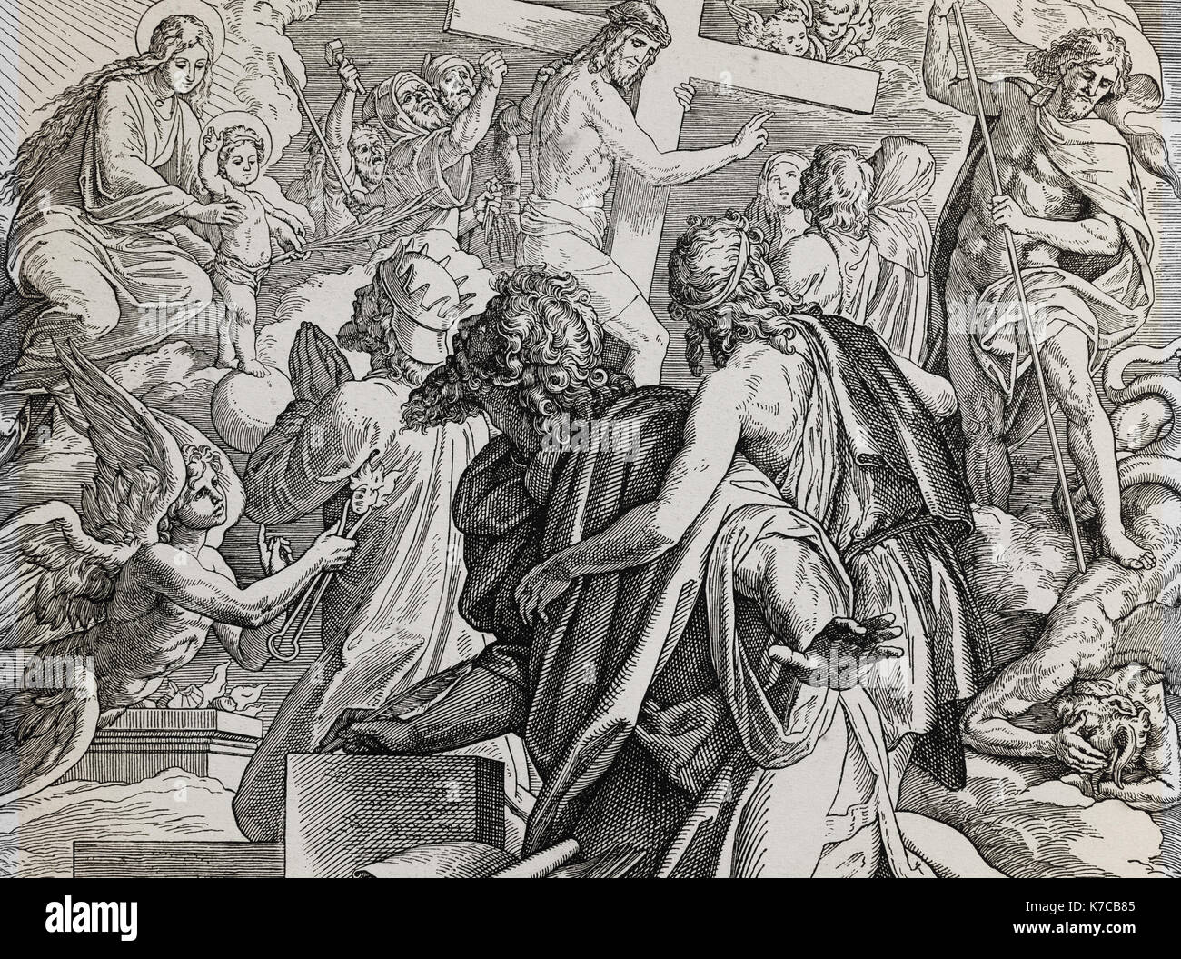 The prohecy of Isaiah about Jesus, graphic collage from engraving of Nazareene School, published in The Holy Bible, St.Vojtech Publishing, Trnava, Slo Stock Photo