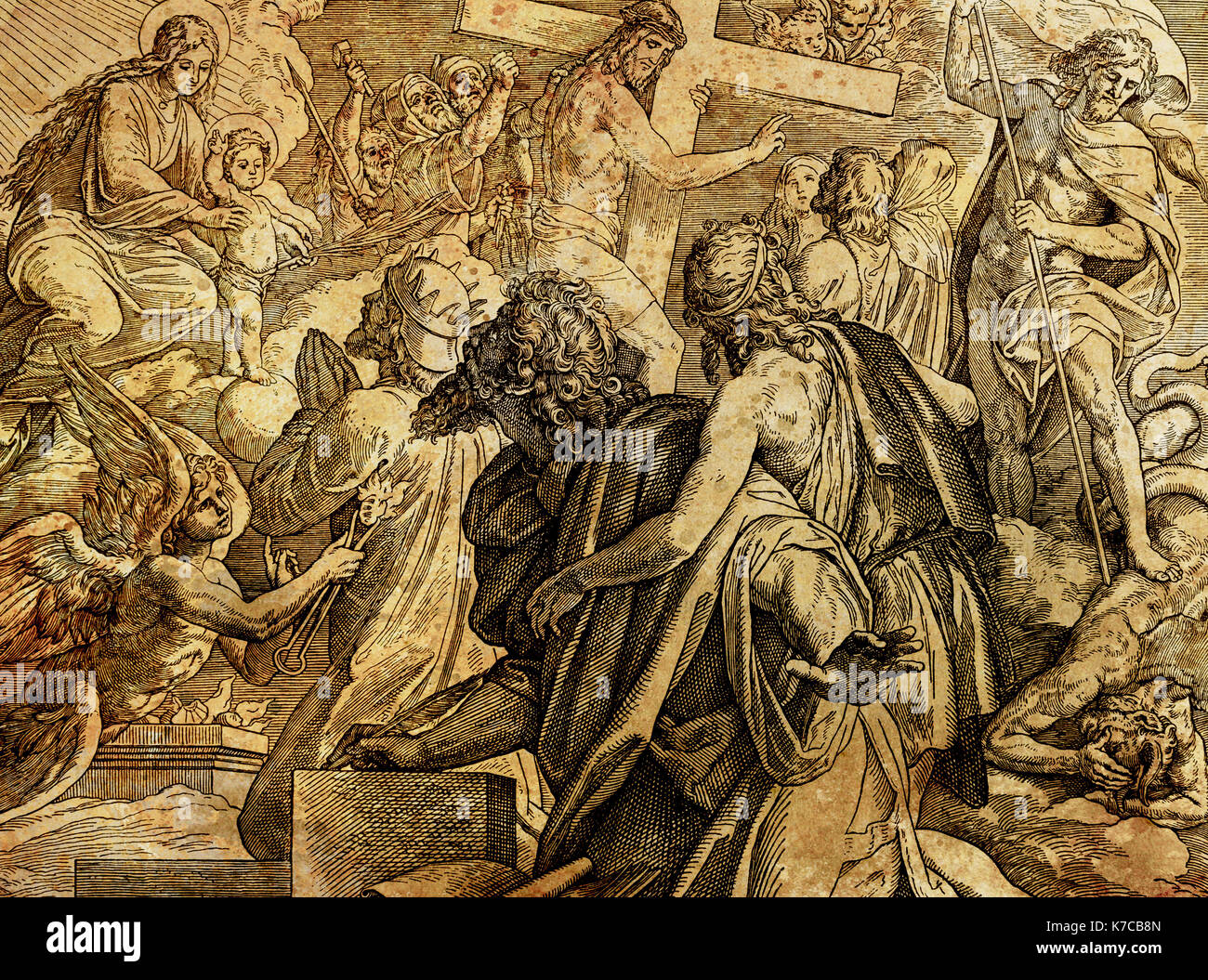 The prohecy of Isaiah about Jesus, graphic collage from engraving of Nazareene School, published in The Holy Bible, St.Vojtech Publishing, Trnava, Slo Stock Photo