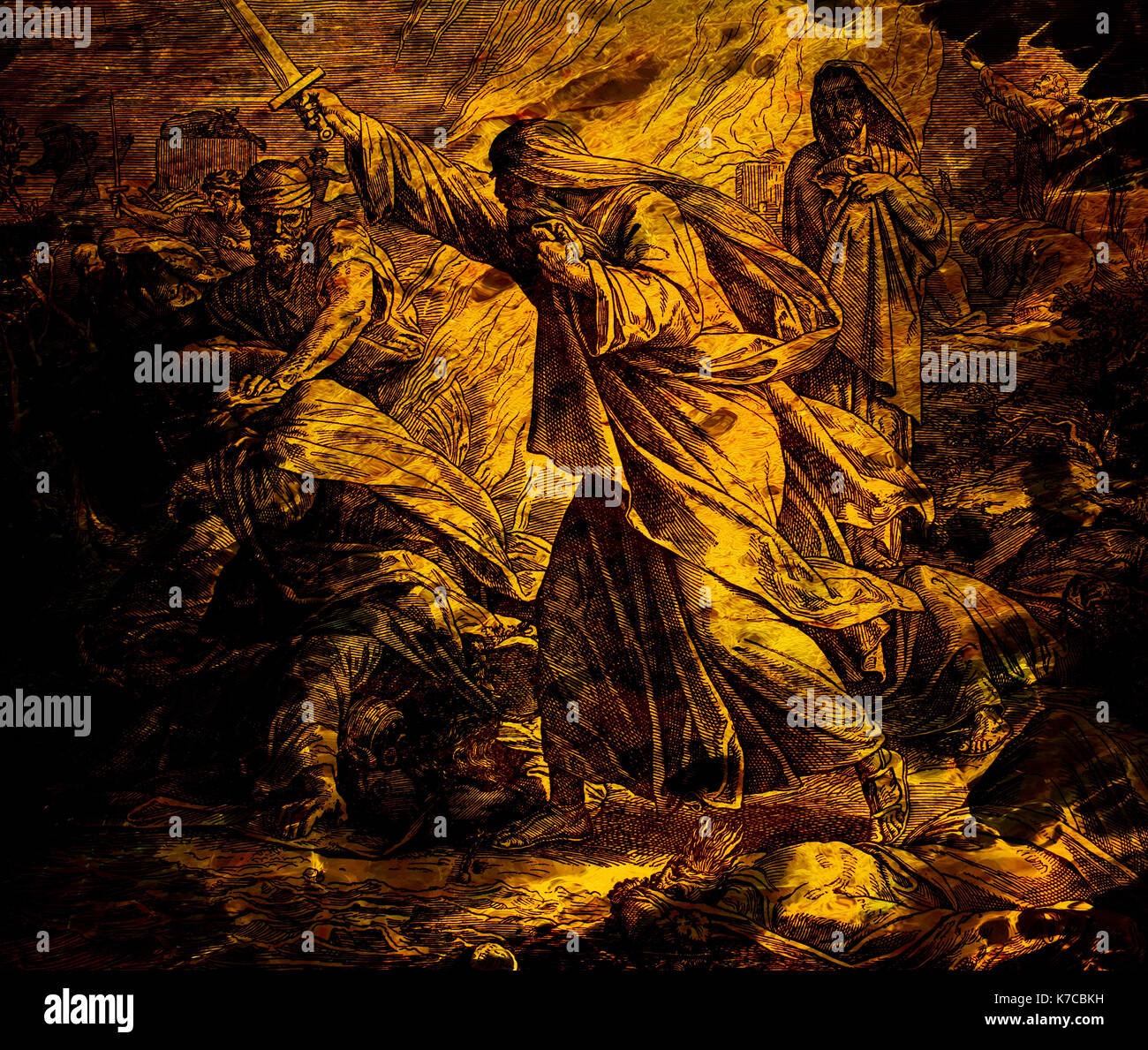 The prophet Elliah defeates the priests of Bal, graphic collage from ...