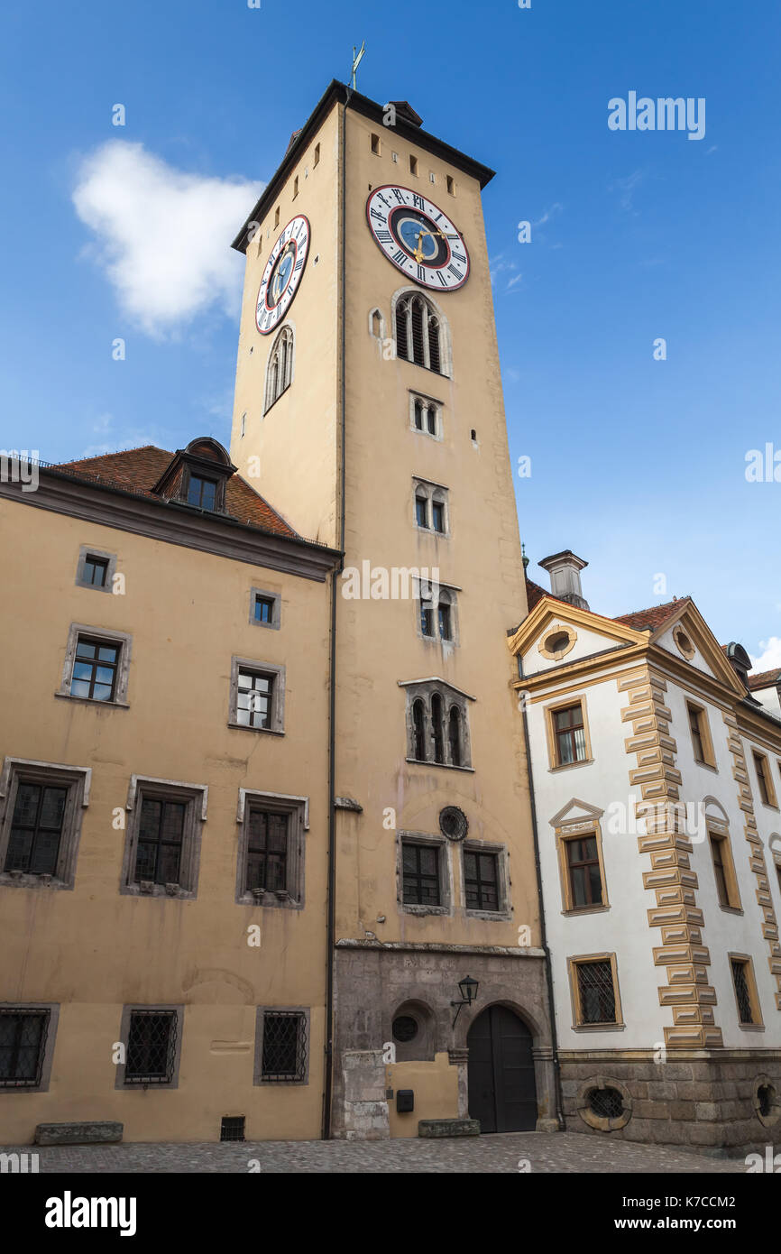 Regensburg clock tower, Germany. The Oldest Town on the Danube River