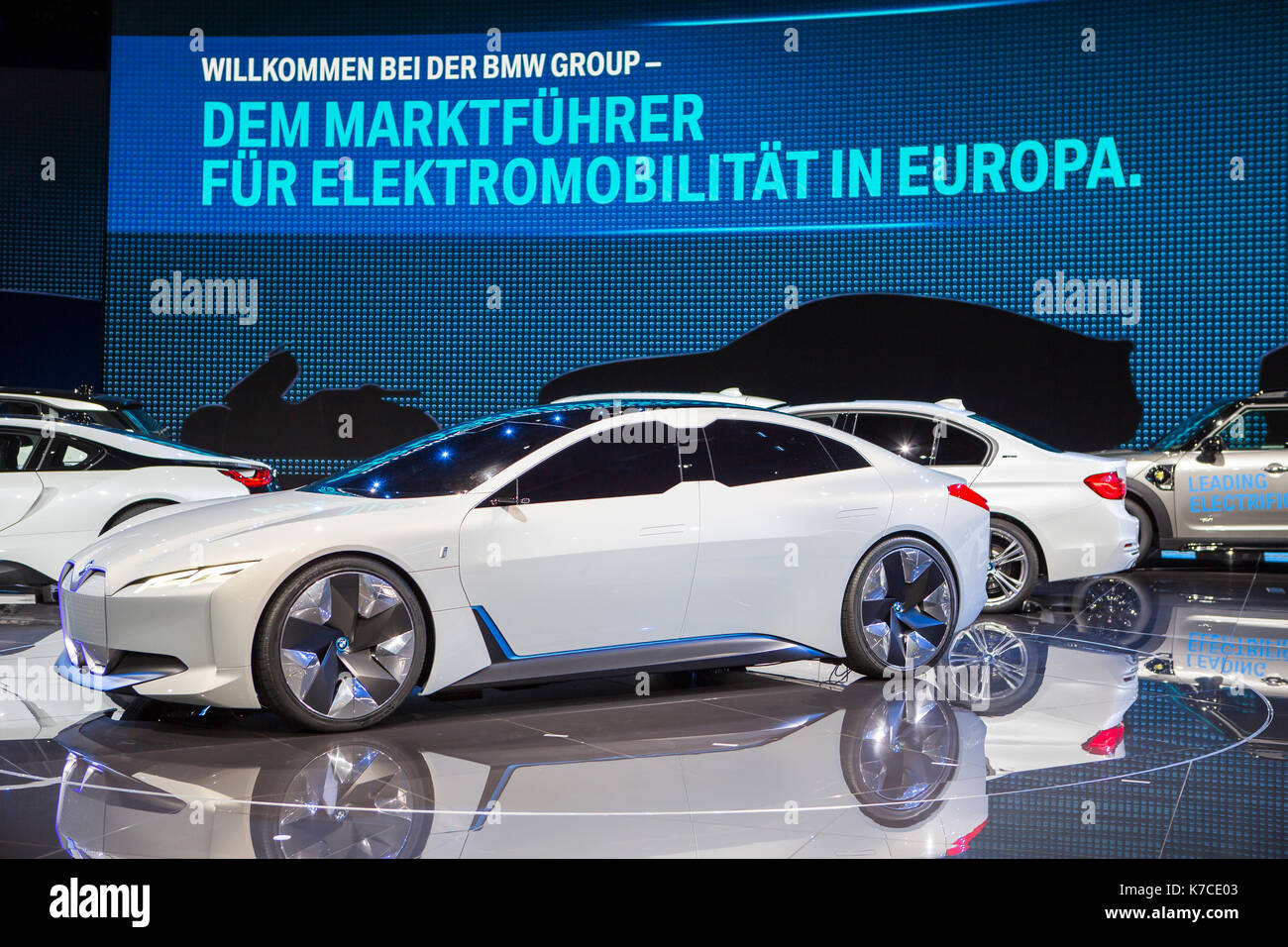 Frankfurt, Germany. 14th September, 2017. International Motor Show 2017 (IAA, Internationale Automobil-Ausstellung): BMW i-Vision Dynamics, electric car, concept car, 4 door coupé. Credit: Christian Lademann Stock Photo