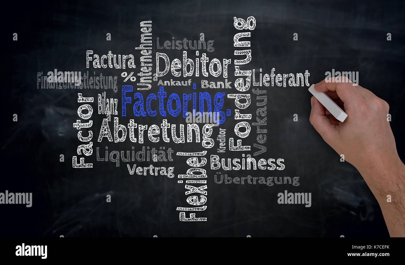 Factoring Cloud is written by hand on blackboard. Stock Photo