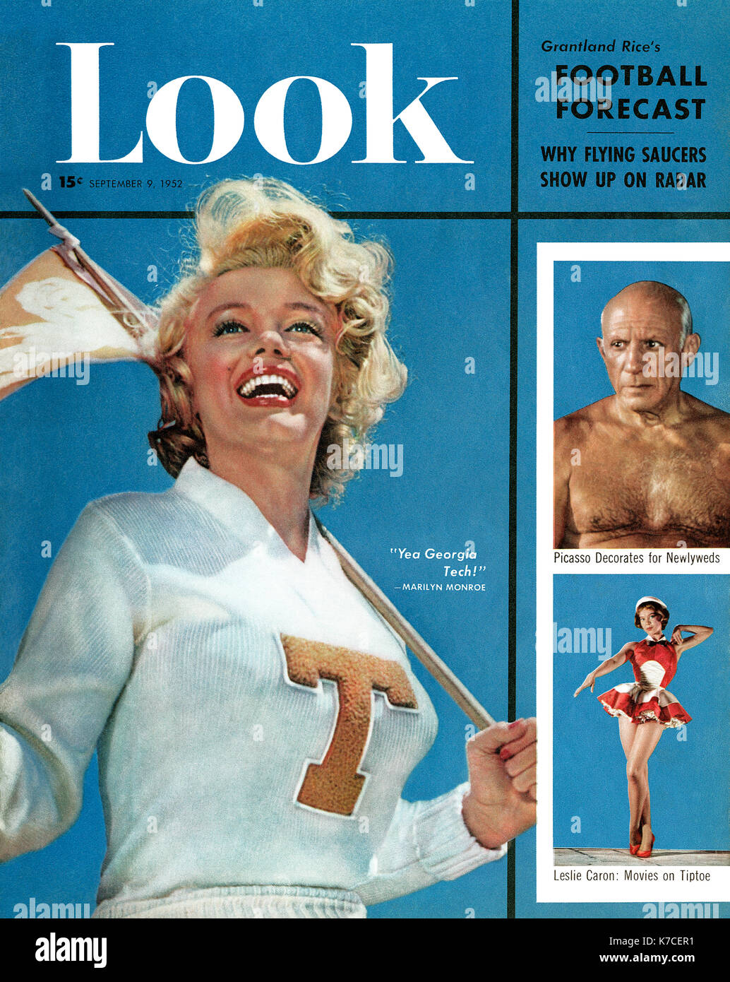 Vintage front cover of Look magazine for 9th September 1952, featuring  Marilyn Monroe, Pablo Picasso and Leslie Caron Stock Photo - Alamy