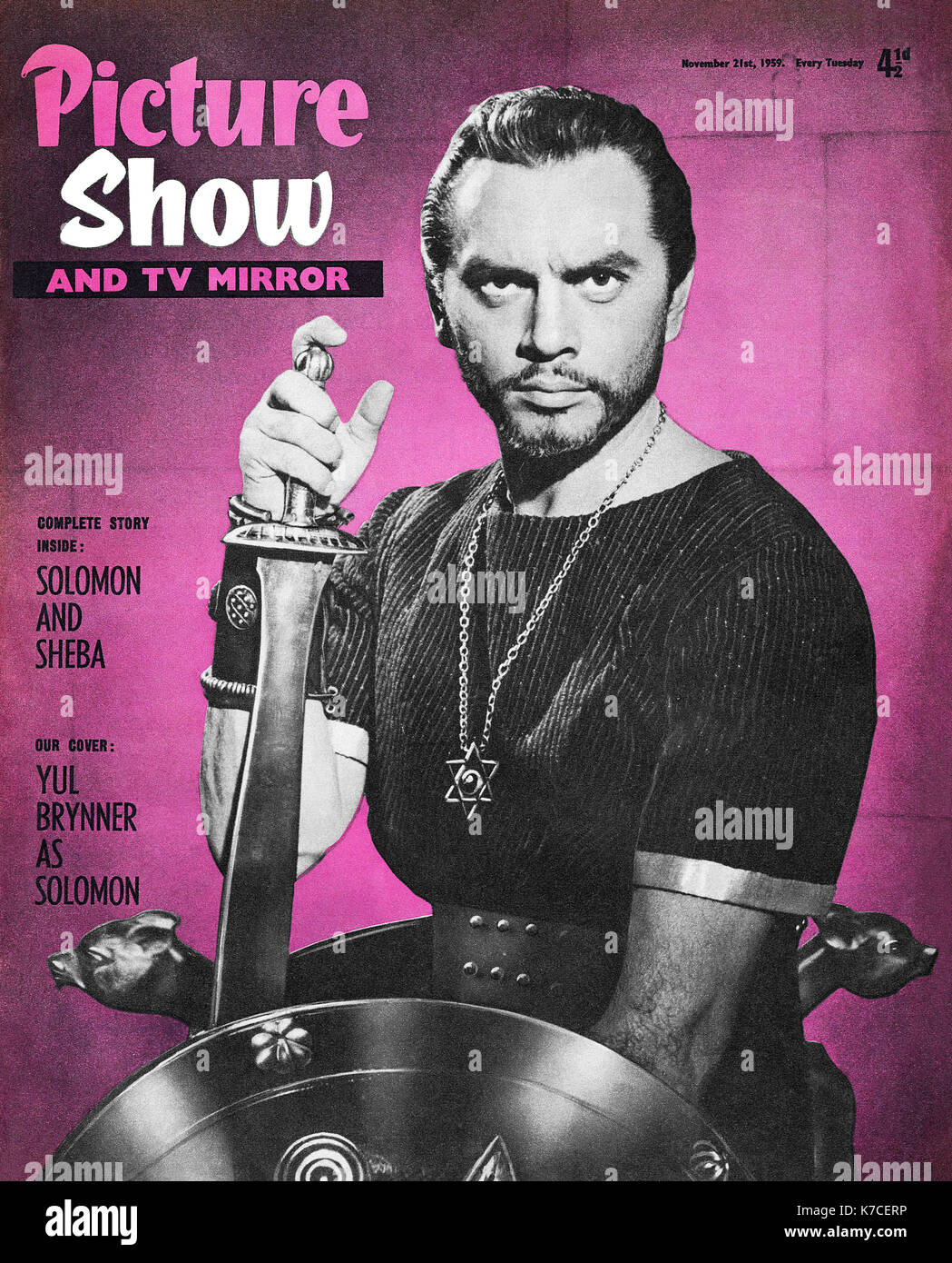 Vintage front cover of Picture Show magazine from 21st November 1959, featuring Yul Brynner in Solomon And Sheba. Stock Photo