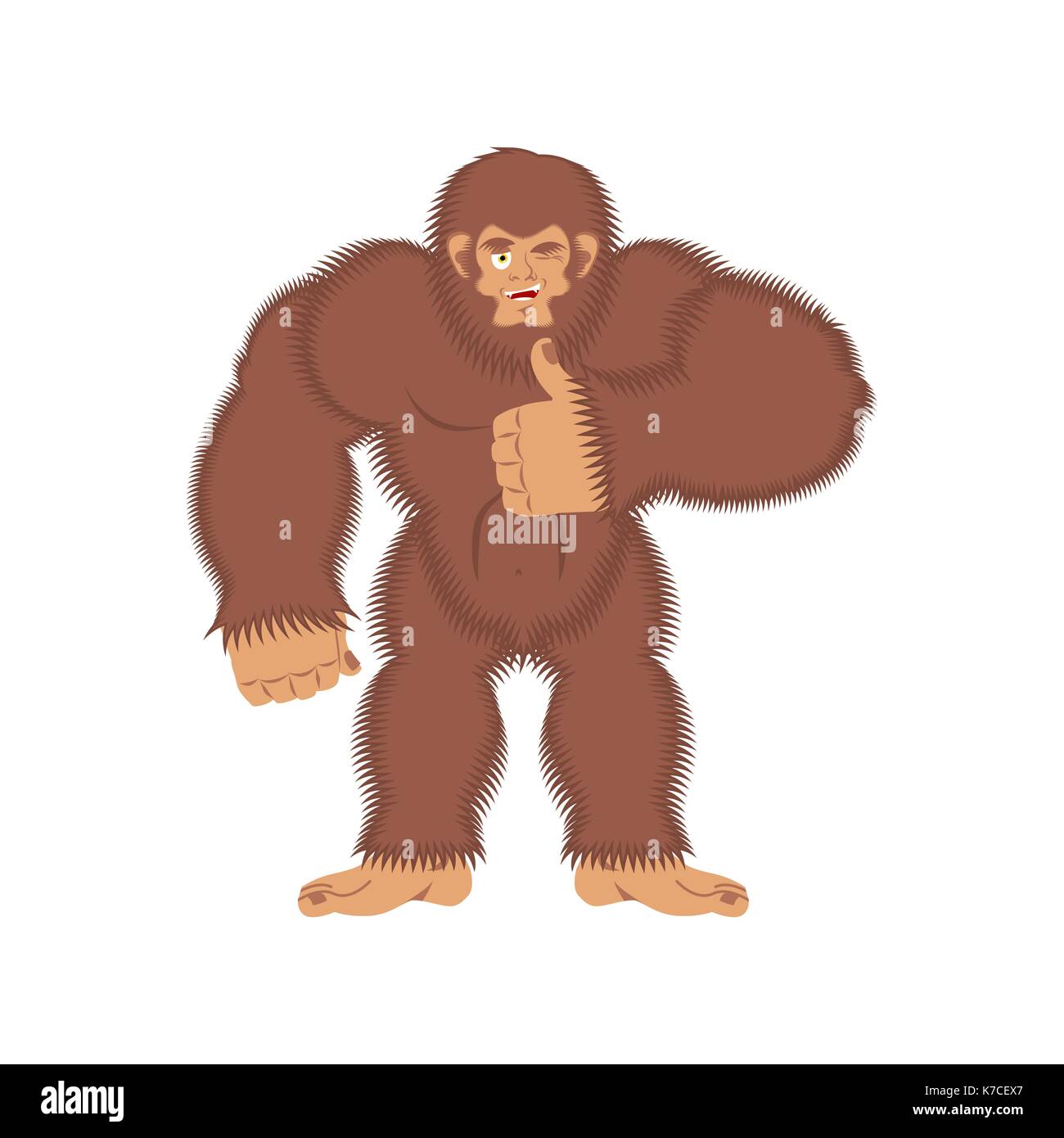 Bigfoot thumbs up. Yeti winks emoji. Abominable snowman cheerful