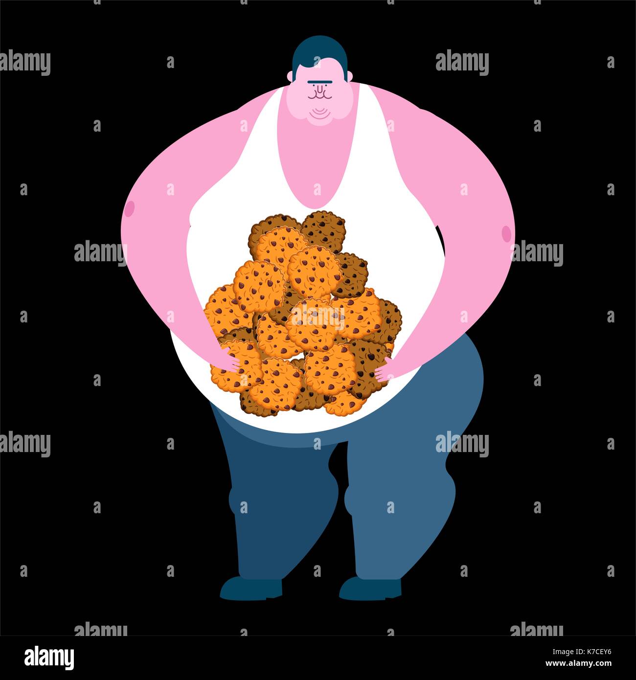 Fat Guy And Cookie Glutton Thick Man And Biscuit Fatso Vector Illustration Stock Vector Image