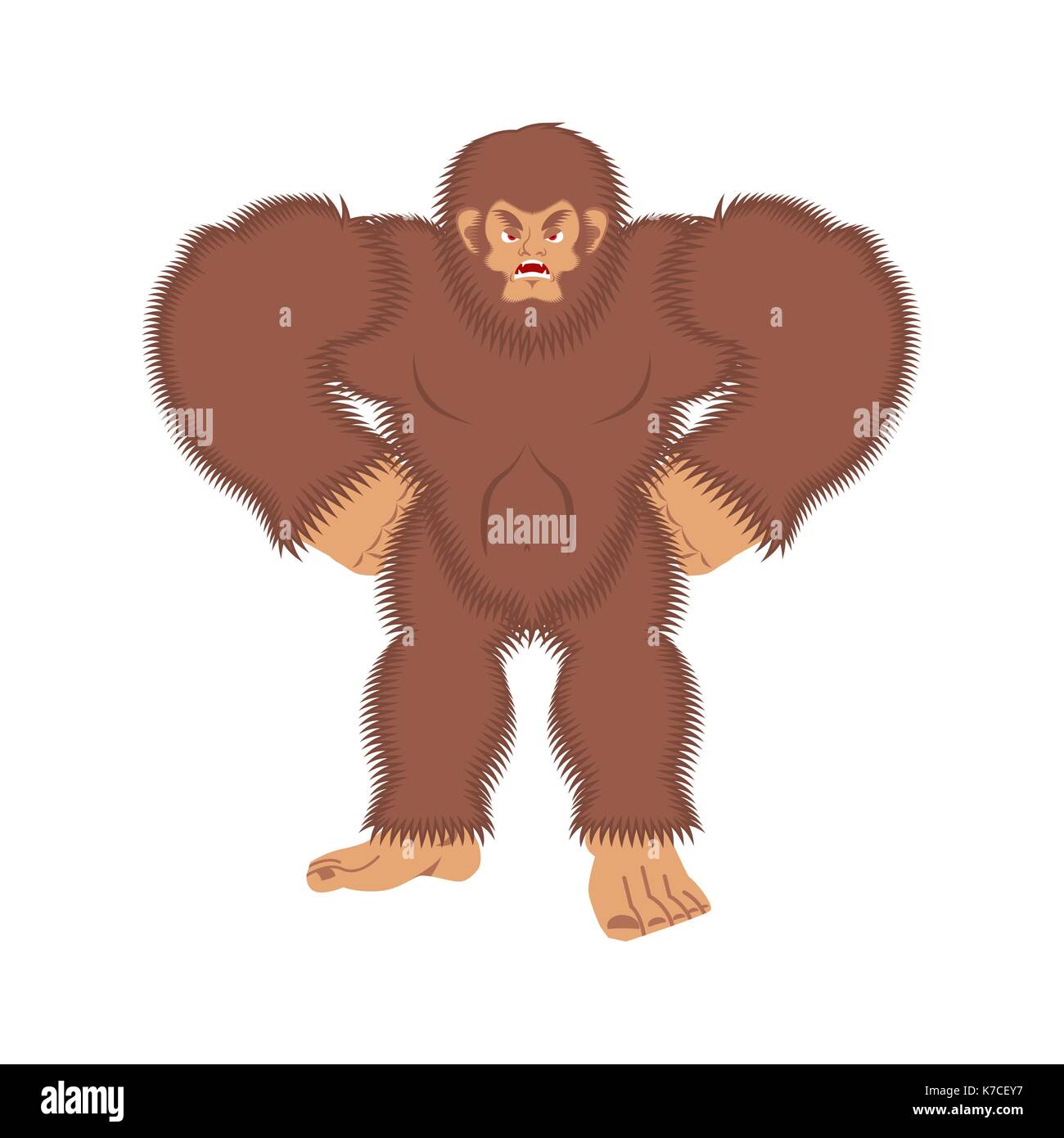 Bigfoot angry. Yeti evil. Abominable snowman aggressive. Vector illustration Stock Vector