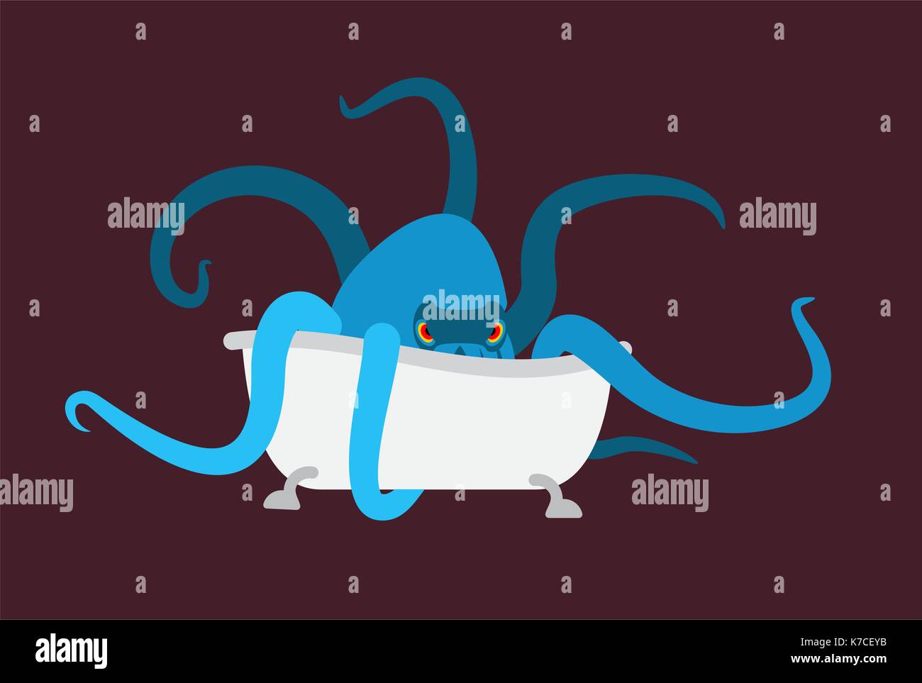 bath and Octopus. bathtub and monster. Vector illustration Stock Vector