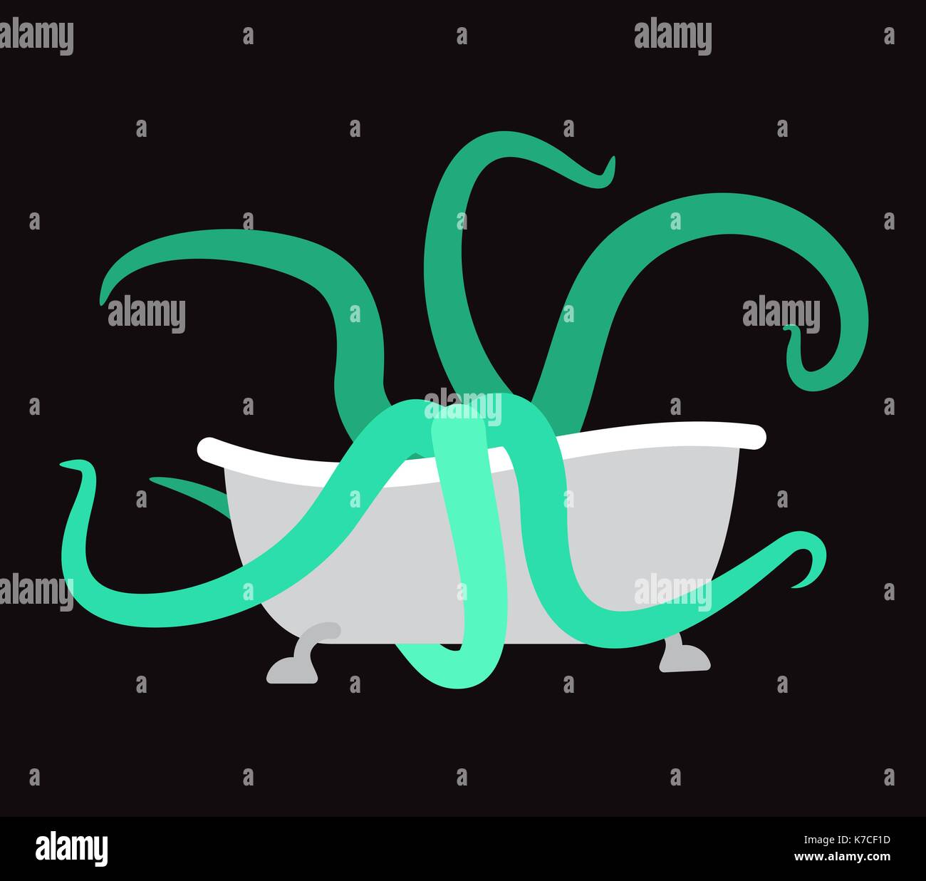 bath and Octopus. bathtub and monster. Vector illustration Stock Vector