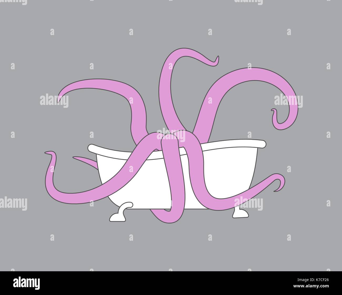 bath and Octopus. bathtub and monster. Vector illustration Stock Vector
