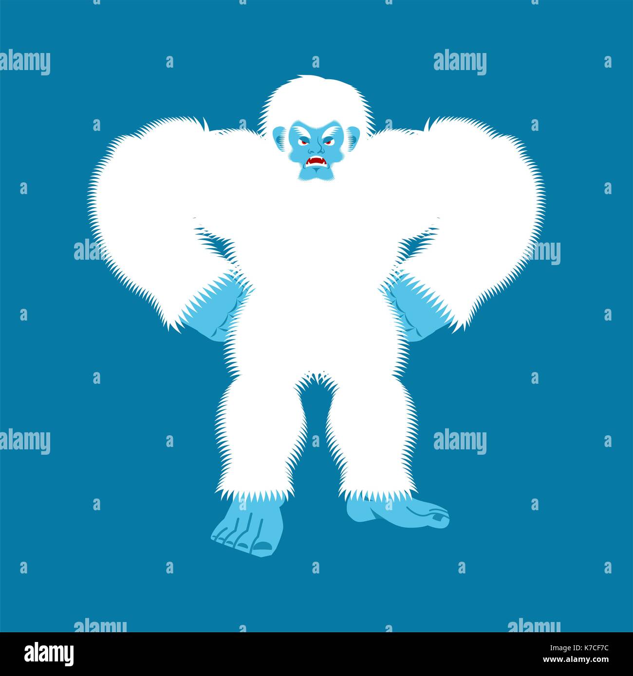 Yeti angry. Bigfoot evil. Abominable snowman aggressive. Vector illustration Stock Vector