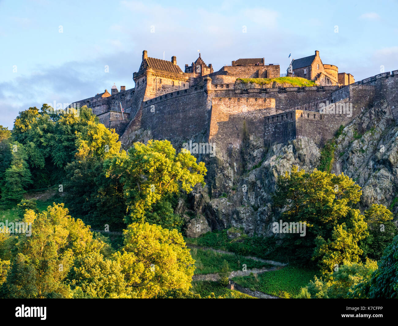 Sunset Edinburgh Castle Viewed From Princes Street Gardens Stock