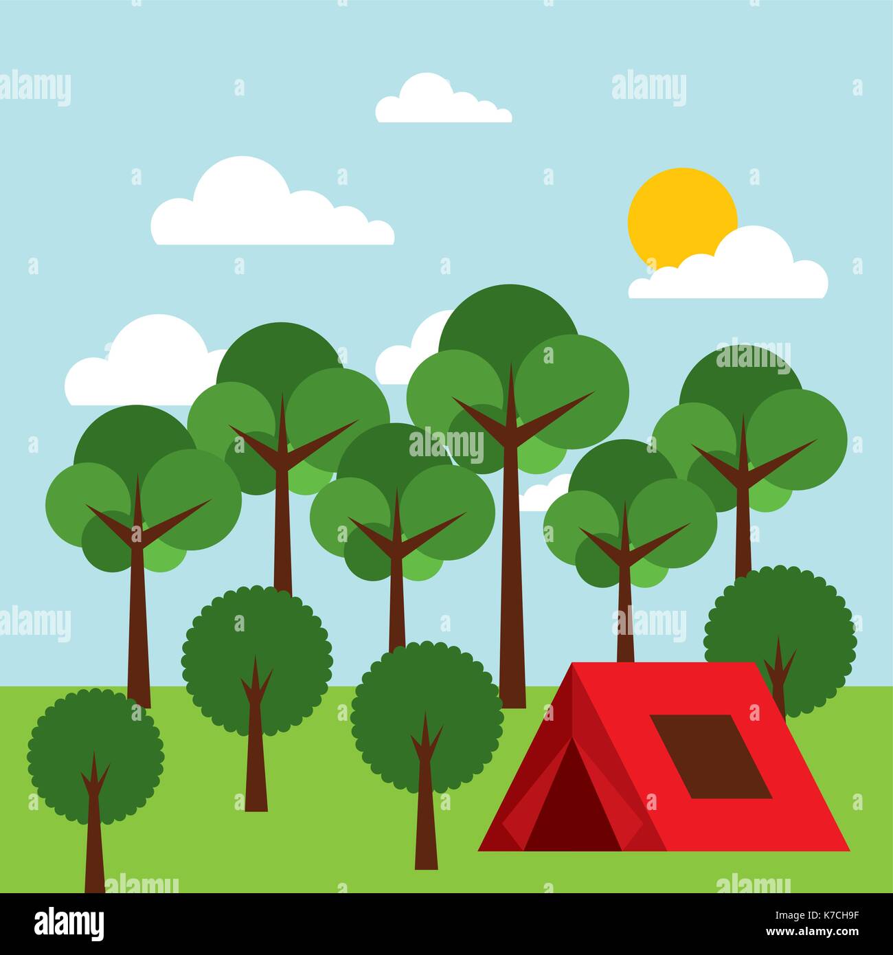 forest outdoor camp tent tree sky sun Stock Vector Image & Art - Alamy