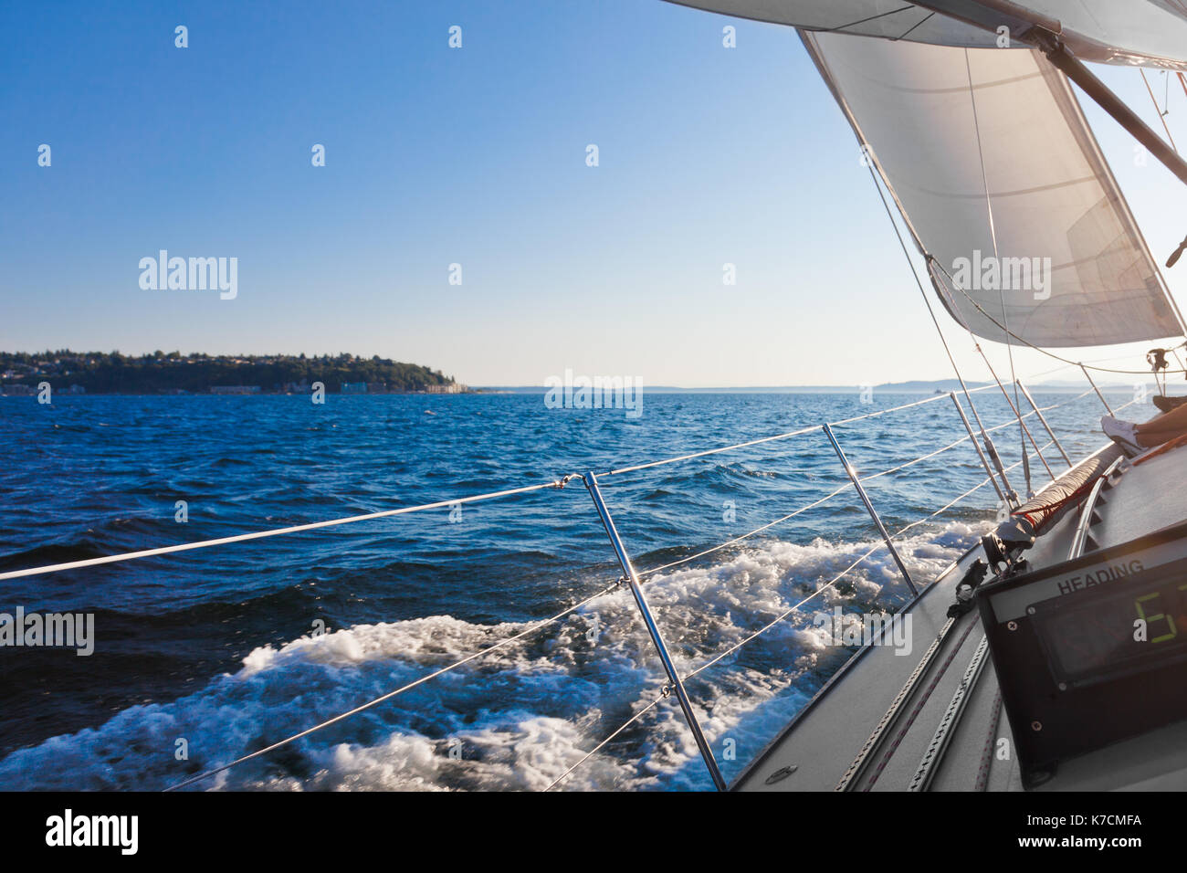 Sailing in a stiff wind off Seattle Stock Photo