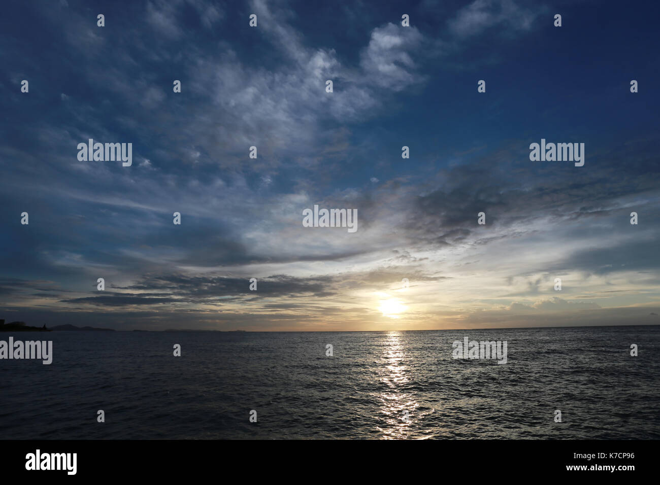 Sunset on sea in Thailand,Natural scenery in the evening. Stock Photo