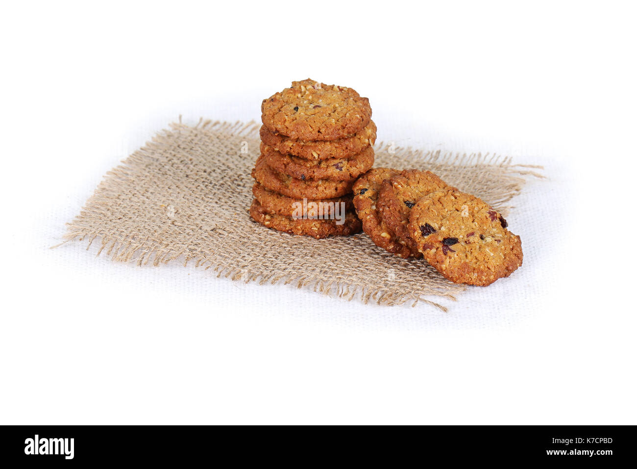 cookies on white, jute, multi grain, multigrain handmade cookies Stock Photo