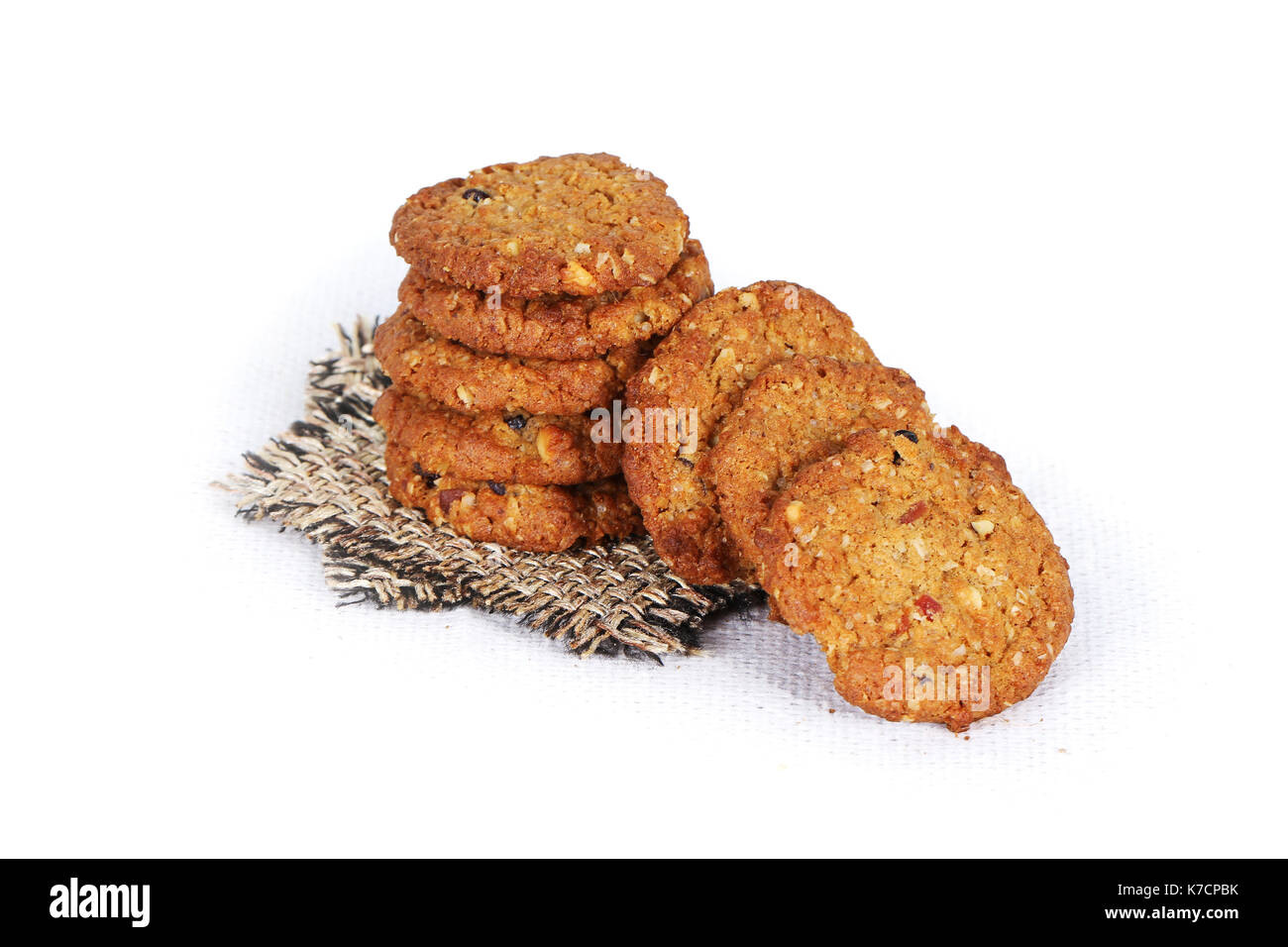 cookies on white, jute, multi grain, multigrain handmade cookies Stock Photo