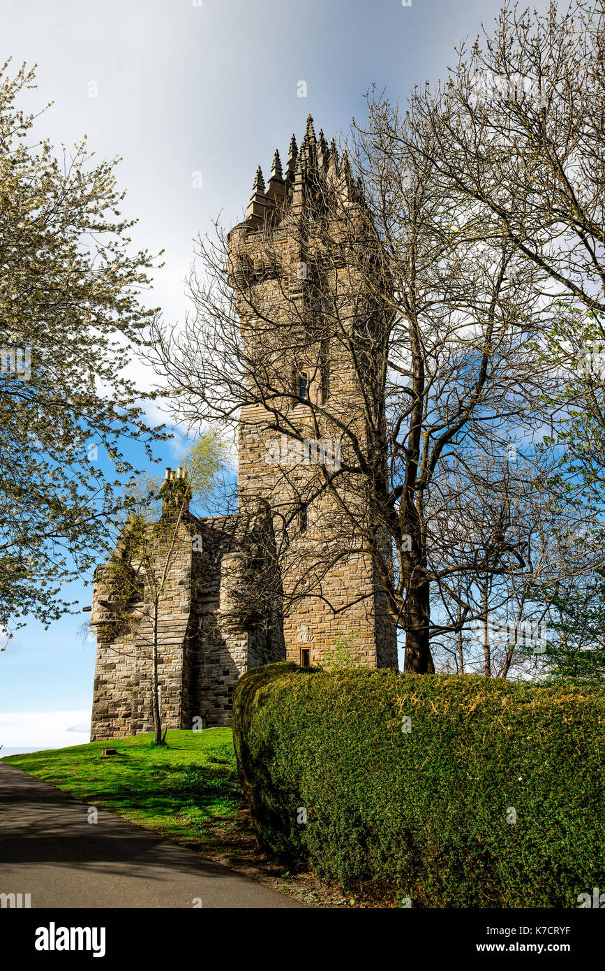 A view of National Wallace Monument at Abbey Craig hilltop near Stirling, central Scotland Stock Photo