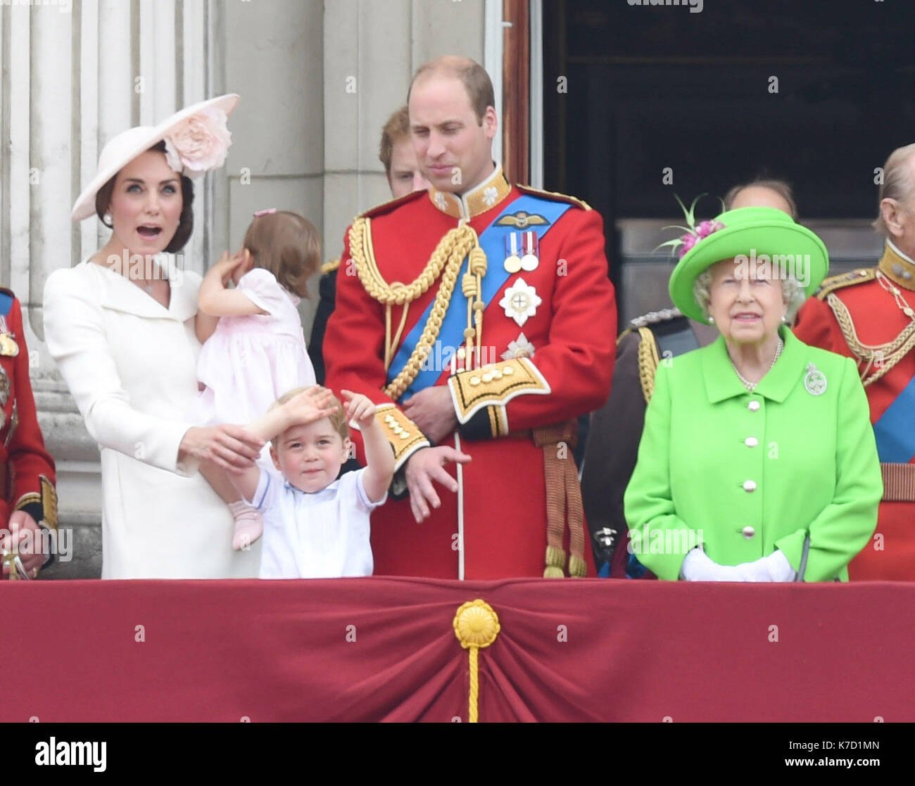 Photo Must Be Credited ©Alpha Press 079965 11/06/2016 Kate Duchess of Cambridge Katherine Catherine Middleton Princess Charlotte and Prince George with Prince William Duke Of Cambridge and Queen Elizabeth II    in London for Trooping the Colour 2016 during The Queen's 90th Birthday Celebrations. Stock Photo