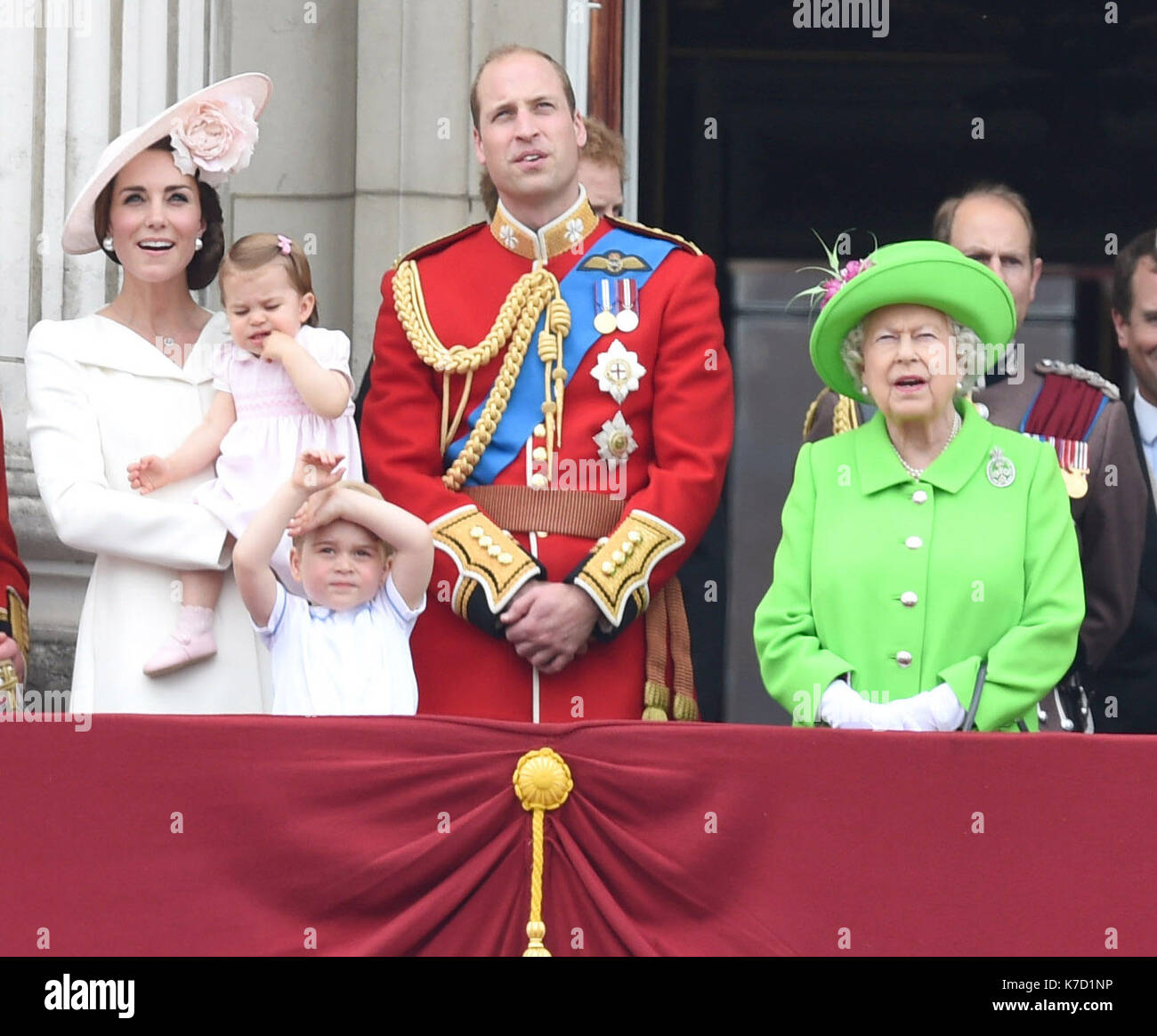 Photo Must Be Credited ©Alpha Press 079965 11/06/2016 Kate Duchess of Cambridge Katherine Catherine Middleton Princess Charlotte and Prince George with Prince William Duke Of Cambridge and Queen Elizabeth II  in London for Trooping the Colour 2016 during The Queen's 90th Birthday Celebrations. Stock Photo