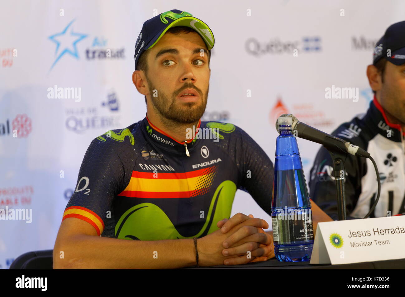 Montreal, Canada. 10/09/2017. Jesus Herrada of Moviestar Team at the post race news conference following the Grand Prix Cycliste of Montreal race. Stock Photo