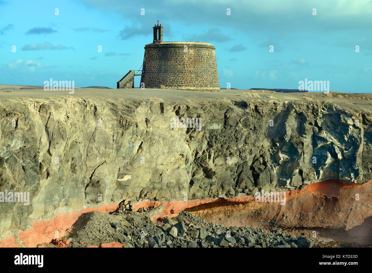 Castillo de las Coloradas is a watchtower in Lanzarote. It stands on the headland of Punta del Aquila and was built between 1741 and 1744. Stock Photo
