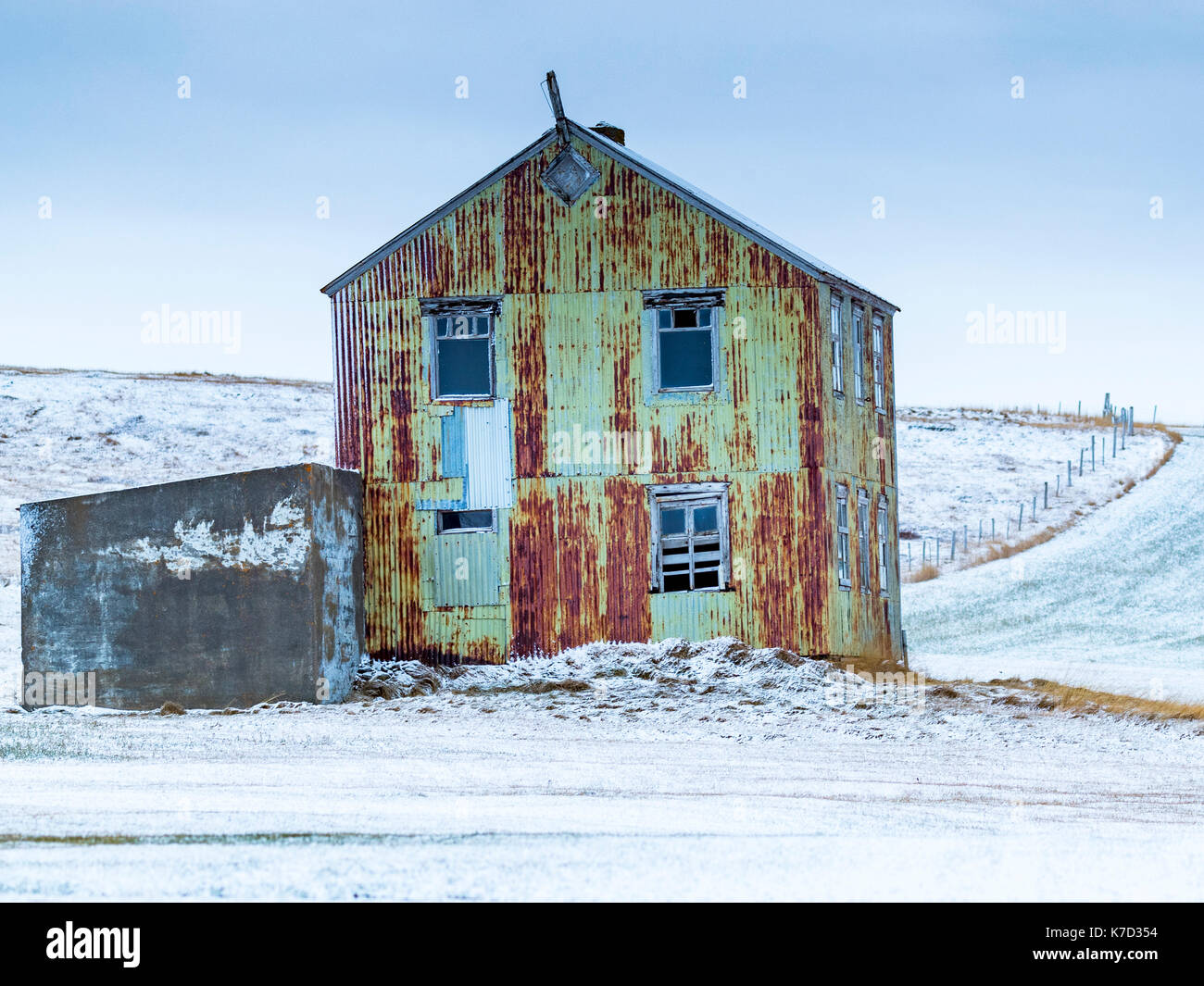 Old Rusty Farm Building South Of Kopasker, Iceland Stock Photo