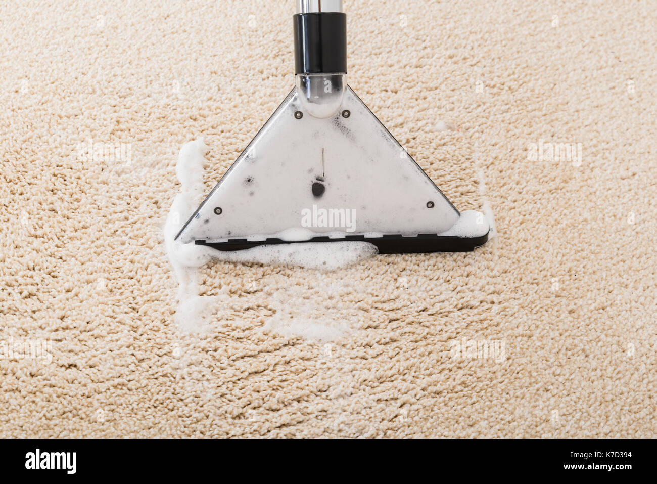 Close Up Of Vacuum Cleaner With Foam Over Wet Carpet Stock Photo Alamy