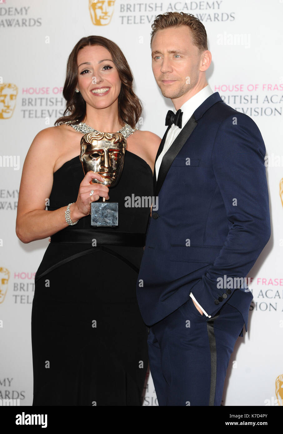 Photo Must Be Credited ©Kate Green/Alpha Press 079965 08/05/2016 Suranne Jones and Tom Hiddleston at the House of Fraser British Academy Television Awards Bafta Pressroom held at the Royal Festival Hall in London Stock Photo