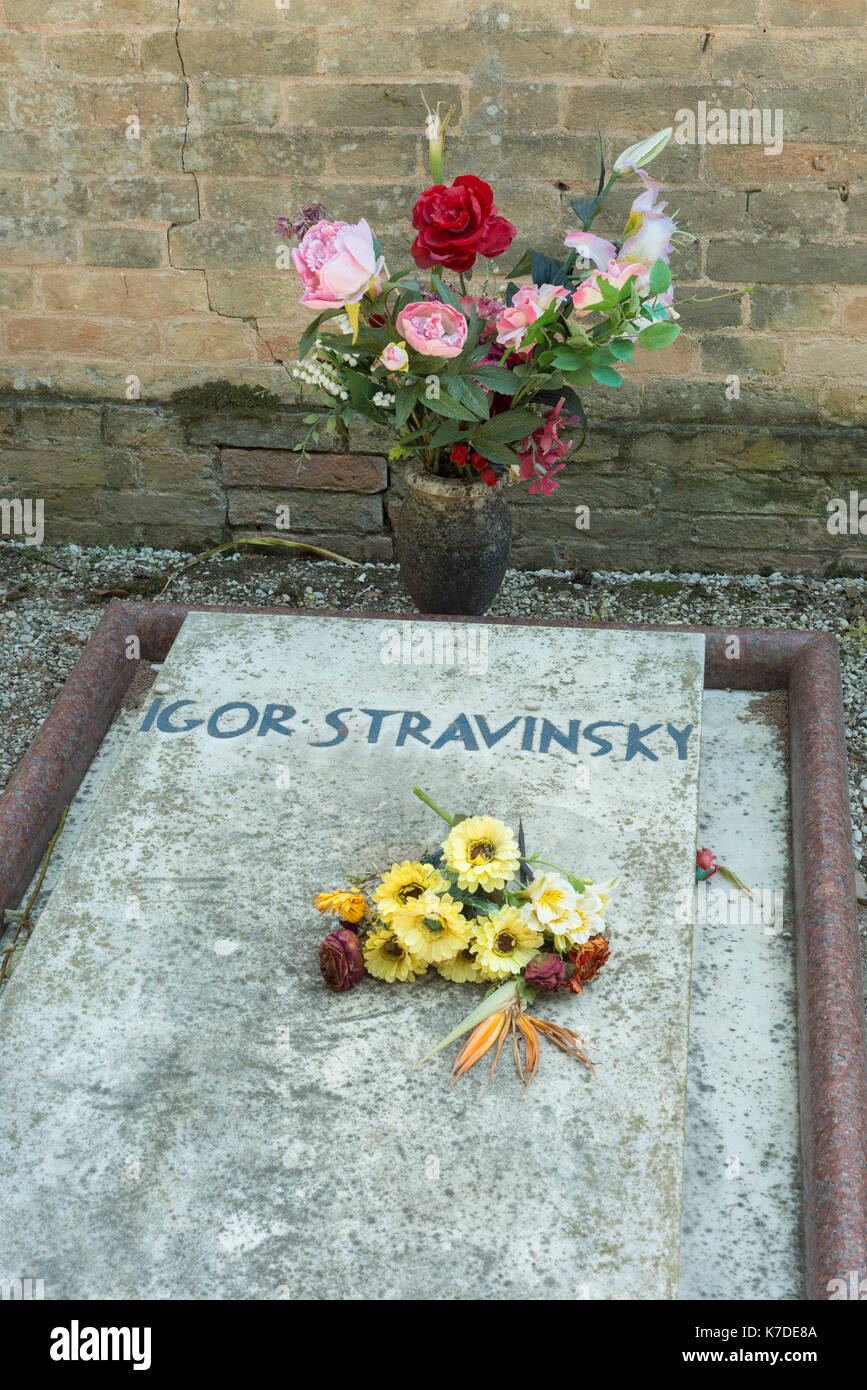 Grave of Igor Stravinsky, 1882-1971, composer and conductor, Graveyard Island San Michele, Venice, Venice, Veneto, Italy Stock Photo
