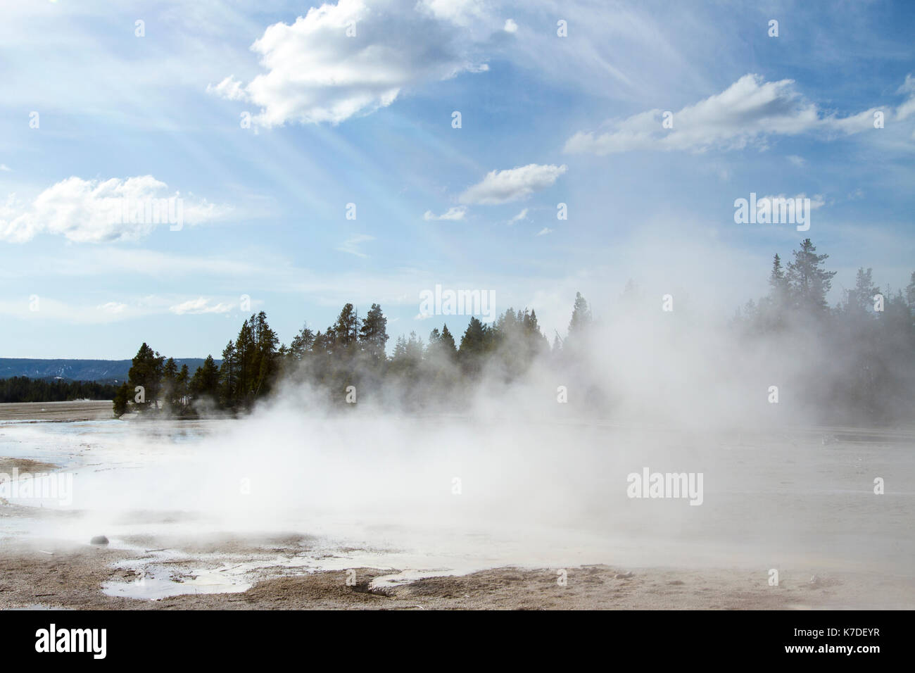 Steam coming out from hot spring at Yellowstone National Park Stock Photo
