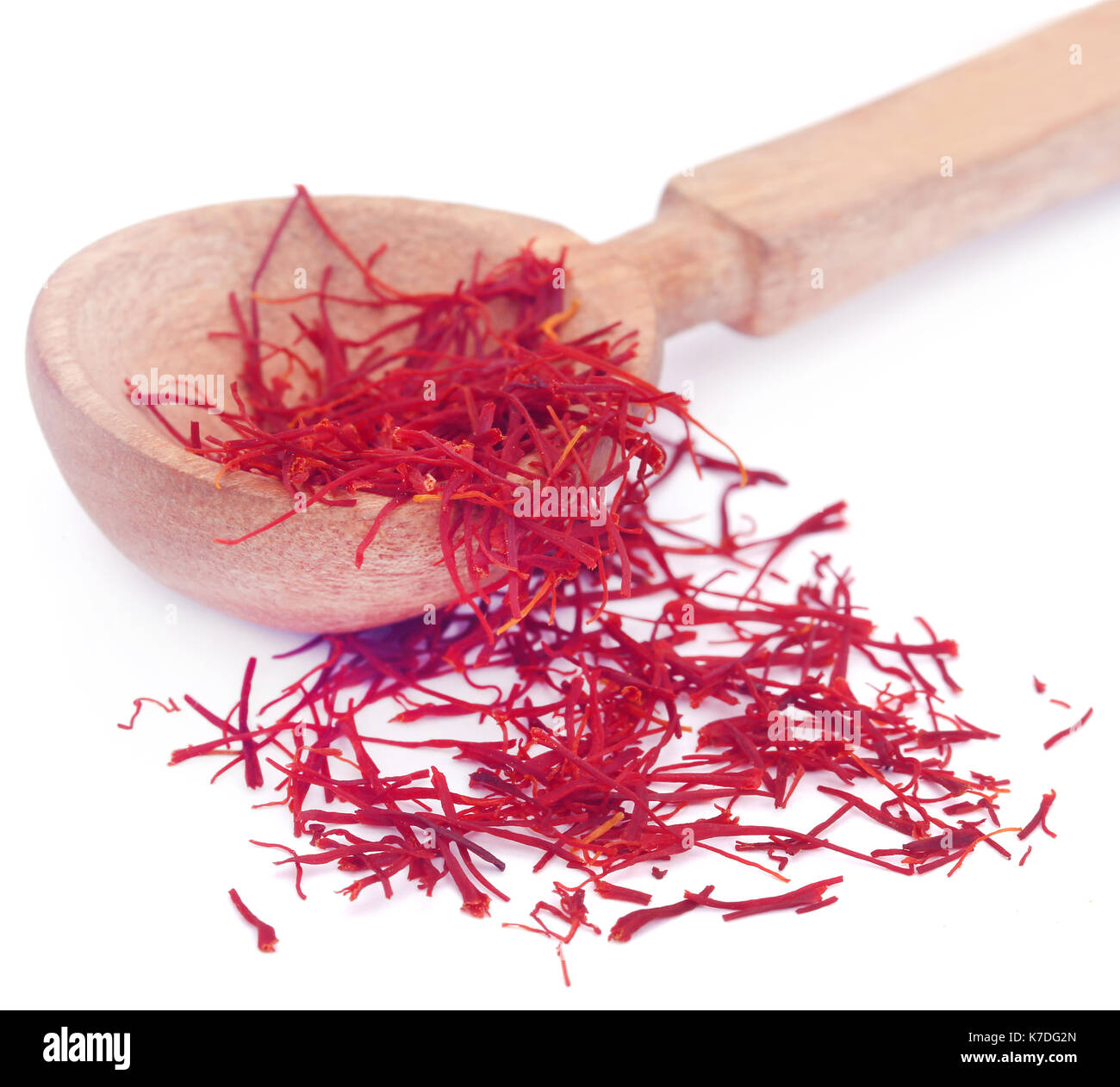 Closeup of Saffron used as food additive over white background Stock Photo