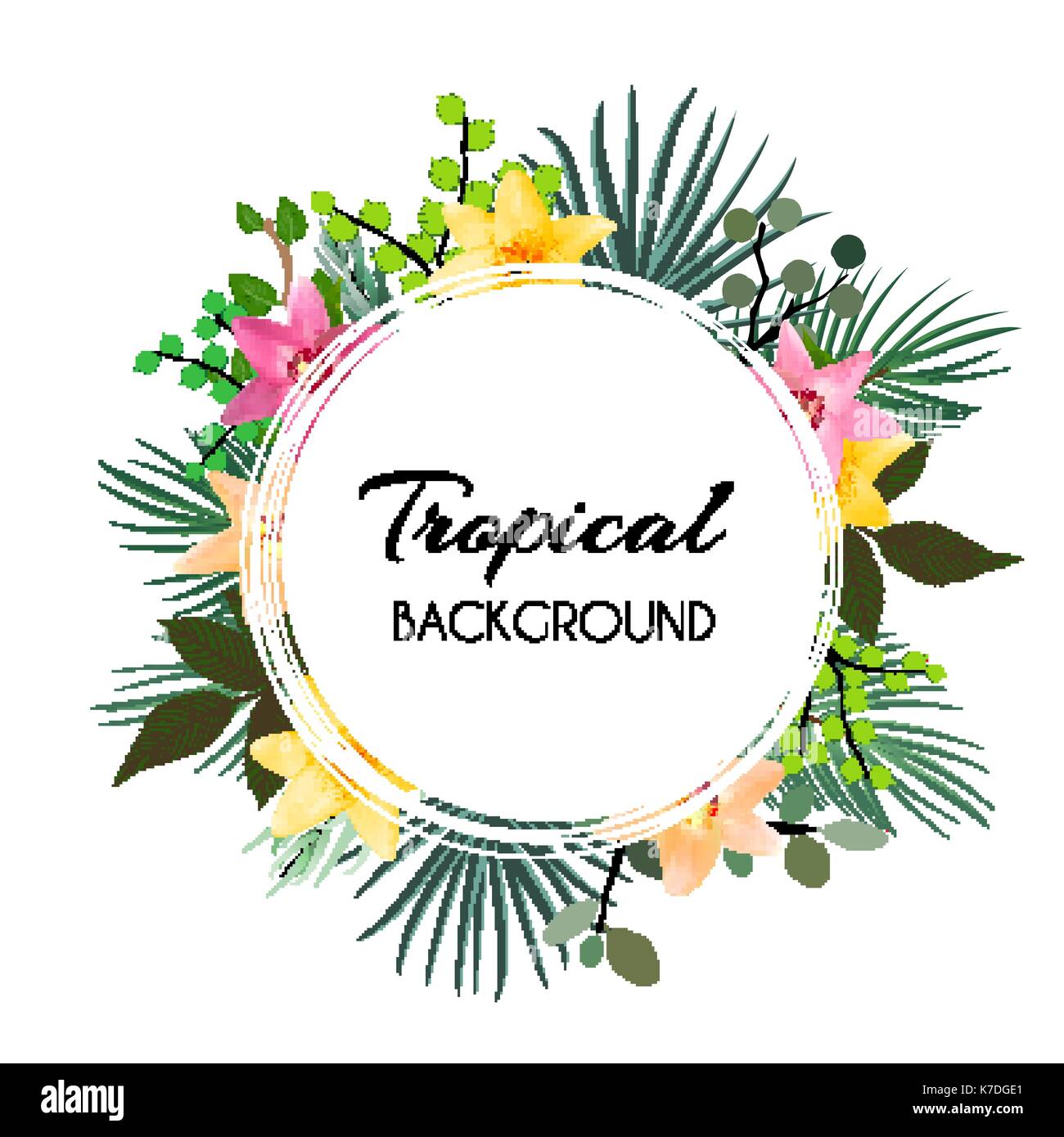 Abstract Natural Tropical Frame Background with Palm and other Leaves