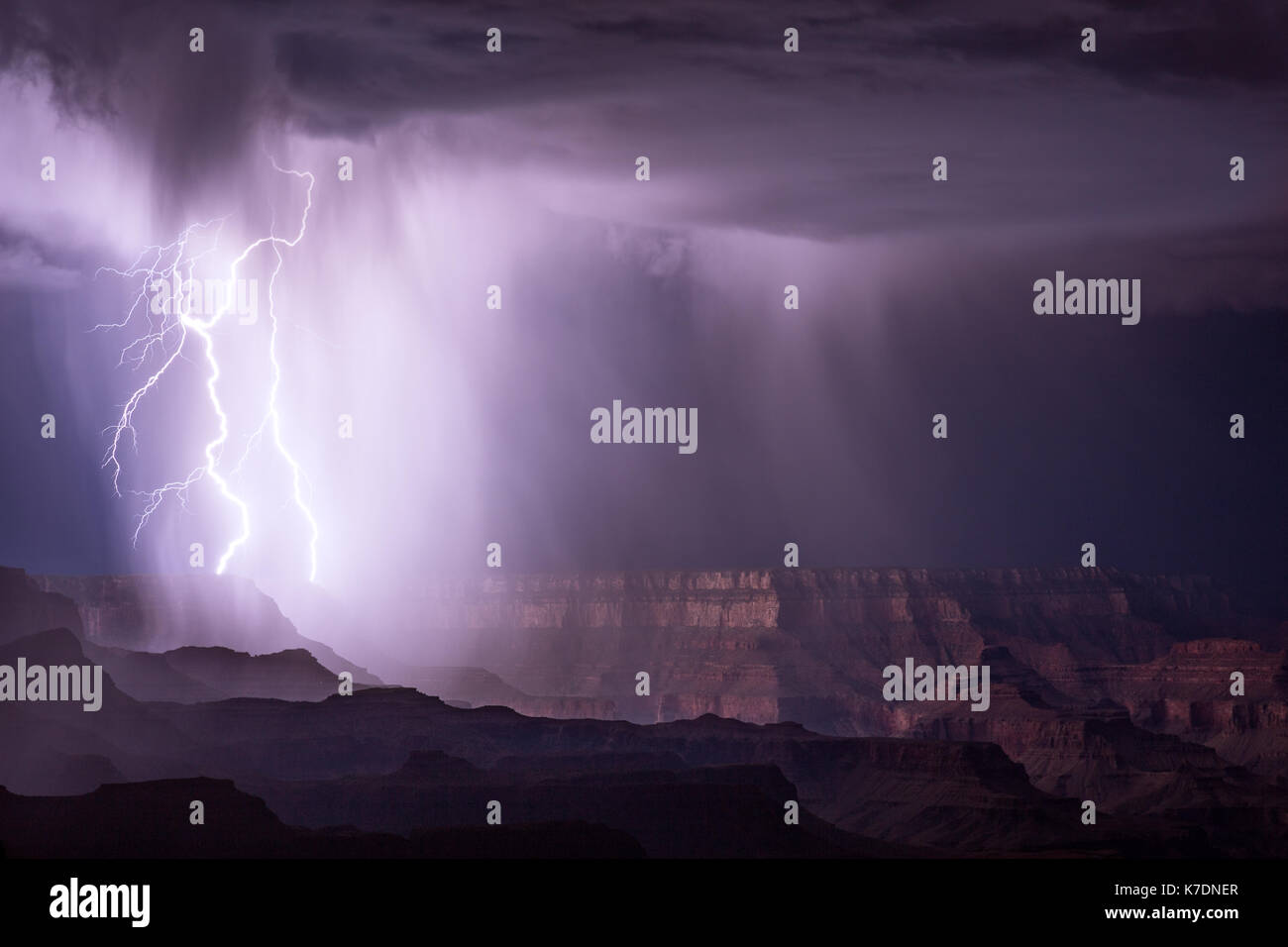 Lightning strikes during a thunderstorm over the Grand Canyon Stock ...