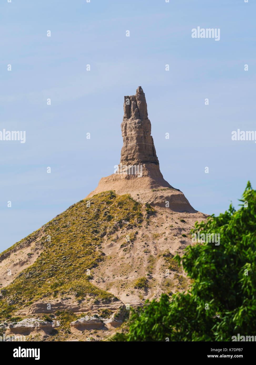 View of Chimney Rock National Historic Site, a natural landmark for westtern travellers. Stock Photo