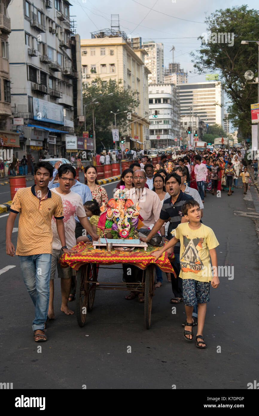 The image of Ganpati or Elephant headed lord  on the way to immersion at Giraguam Chowpatty.Mumbai, India Stock Photo