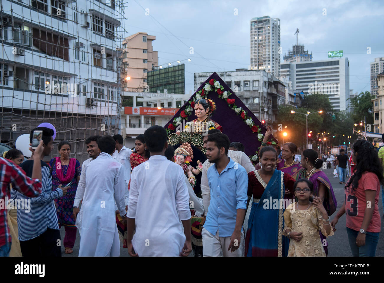 The image of Guari, mother of Ganpati or Elephant headed lord  on the way to immersion at Giraguam Chowpatty.Mumbai, India Stock Photo
