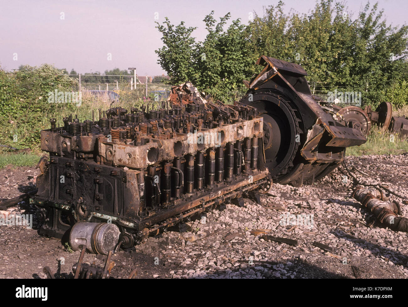 Remains of a Class 47 locomotive after being cut up for scrap metal at Eastleigh Stock Photo