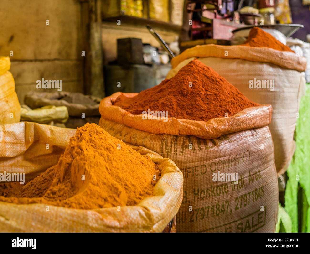 JAIPUR, INDIA AUGUST 25 2017 Close up of a traditional spices market