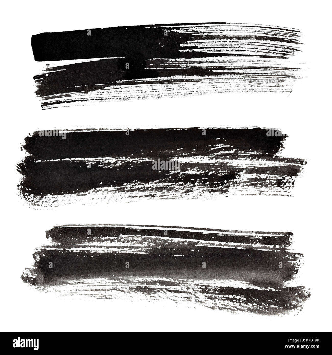 Set of ink black brush strokes isolated on the white background Stock ...