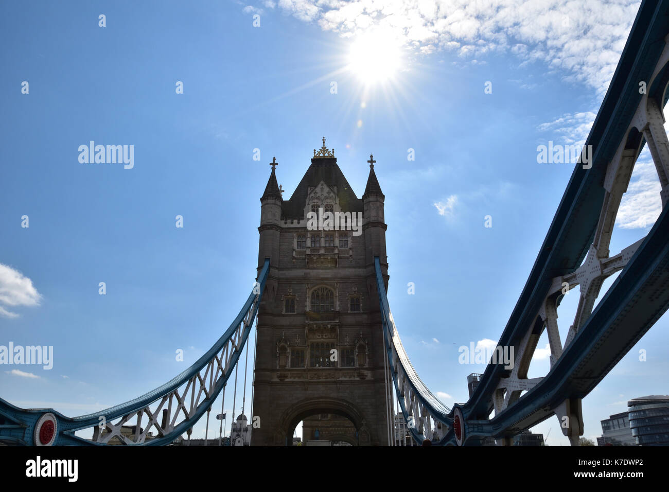 One of the most iconic landmarks in the metropolitan city of London... Tower Bridge. It has the most impressive architecture, bridge over Thames river Stock Photo