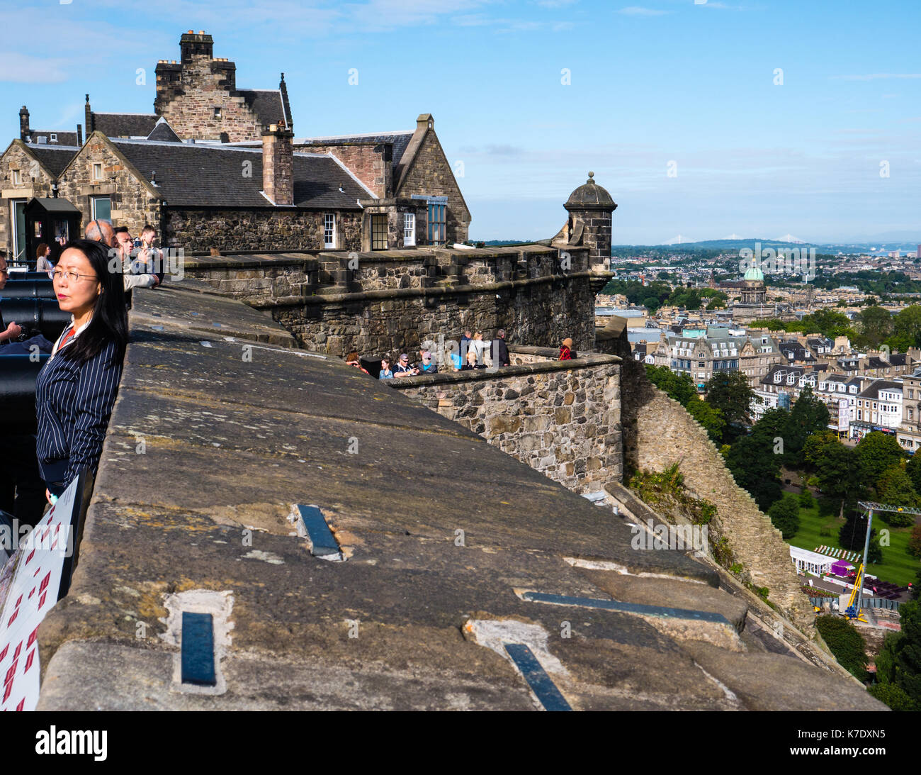 Tourists of Battlements of Edinburgh Castle, Castle Rock, Old Town, Edinburgh, Scotland, UK,GB. Stock Photo