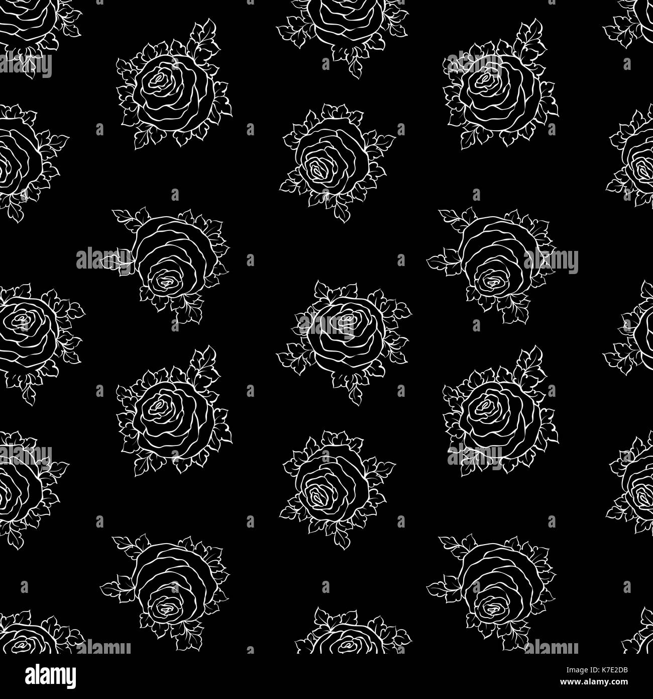 Floral decorative black and white background with cute roses ...