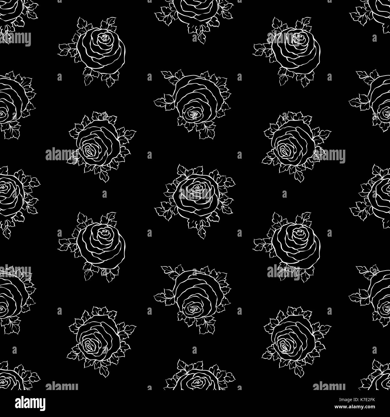 Floral decorative black and white background with cute roses ...