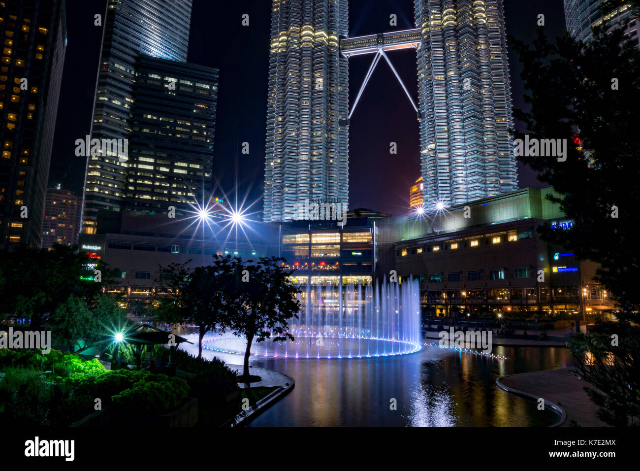 Petronas Towers Kuala Lumpur taken at night. Stock Photo
