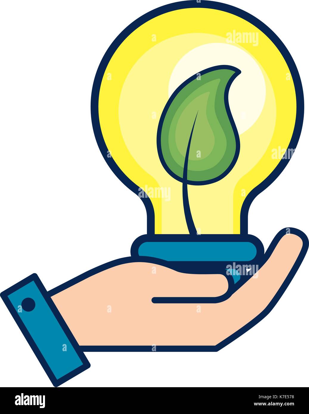 hand with bulb with leaf inside Stock Vector