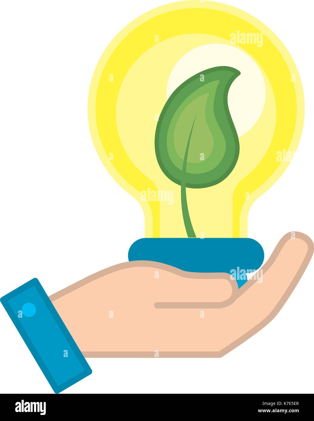 hand with bulb with leaf inside Stock Vector