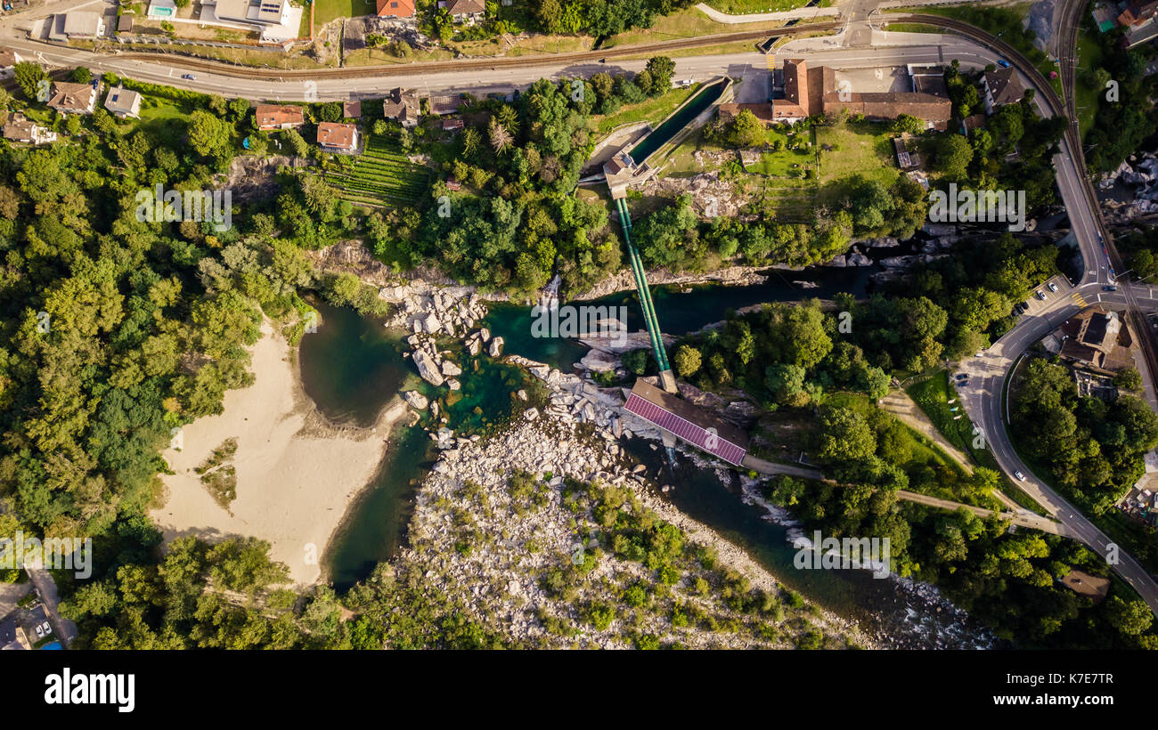 Panoramic shot of the Maggia river in Ticino, Switzerland Stock Photo