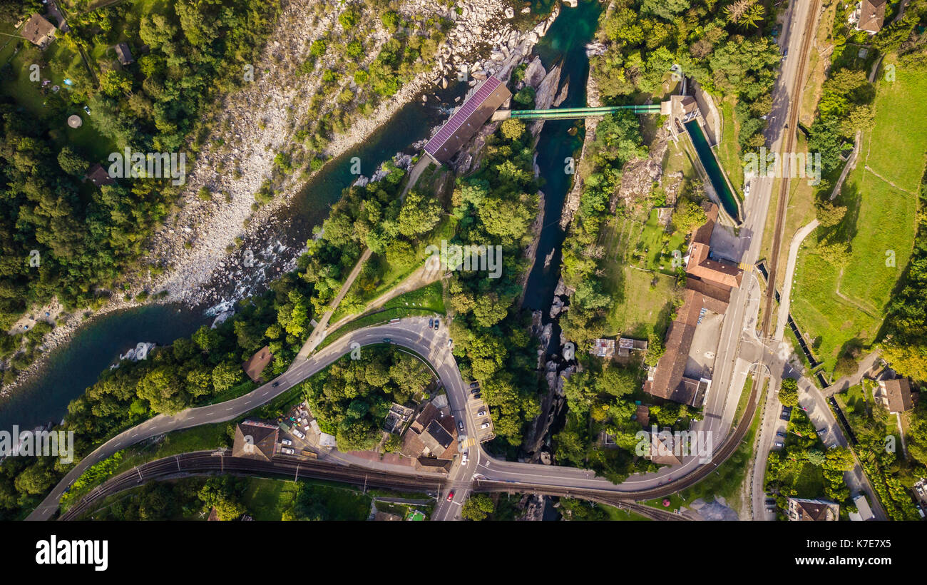 Panoramic shot of the Maggia river in Ticino, Switzerland Stock Photo