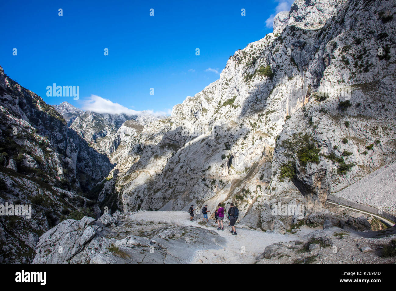 Ruta del Cares. Asturias. Picos de Europa. It is a narrow trail built alongside the river Cares surrounded by beautiful mountains. Spain Stock Photo